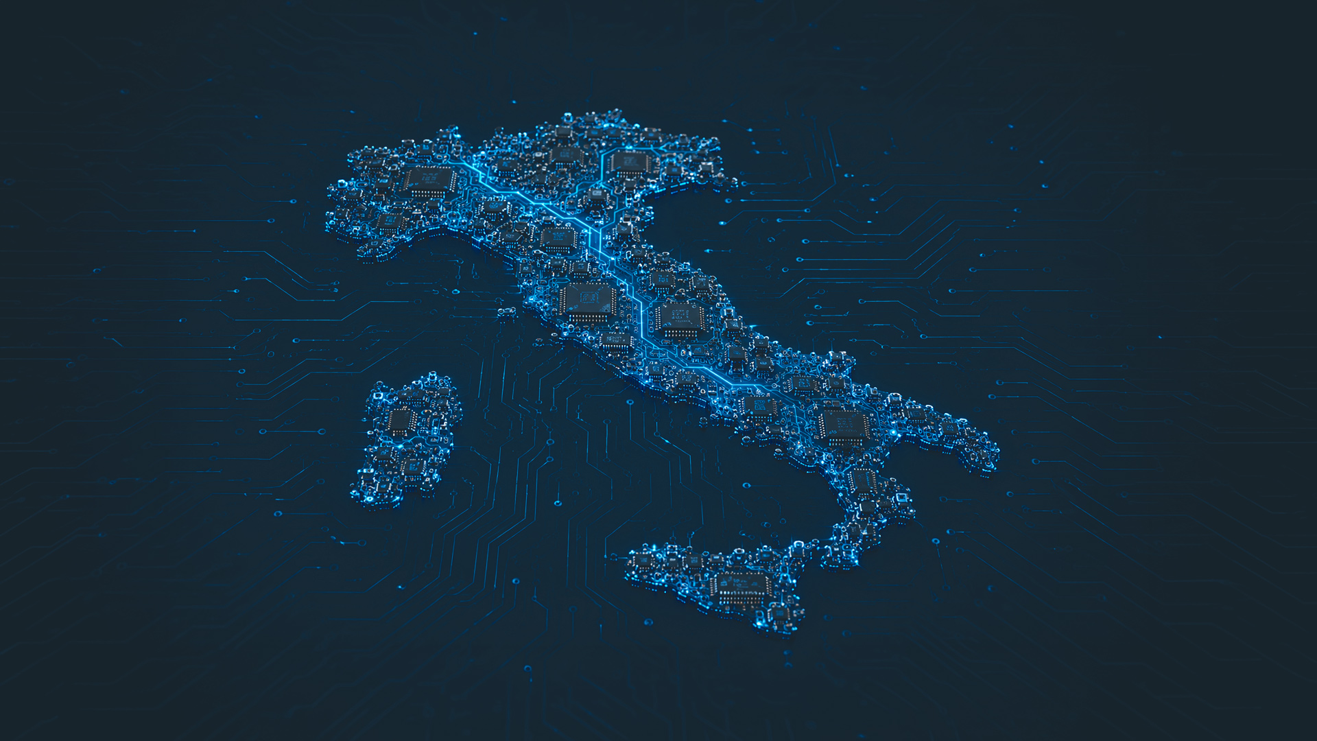 Mappa dell'Italia composta da circuiti elettronici